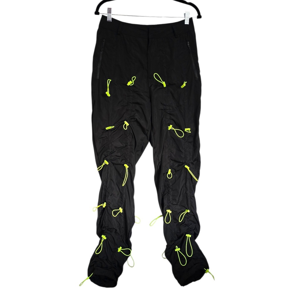 Jaded London Toggle Tech Trousers Black & Neon Green Track Pants US 6